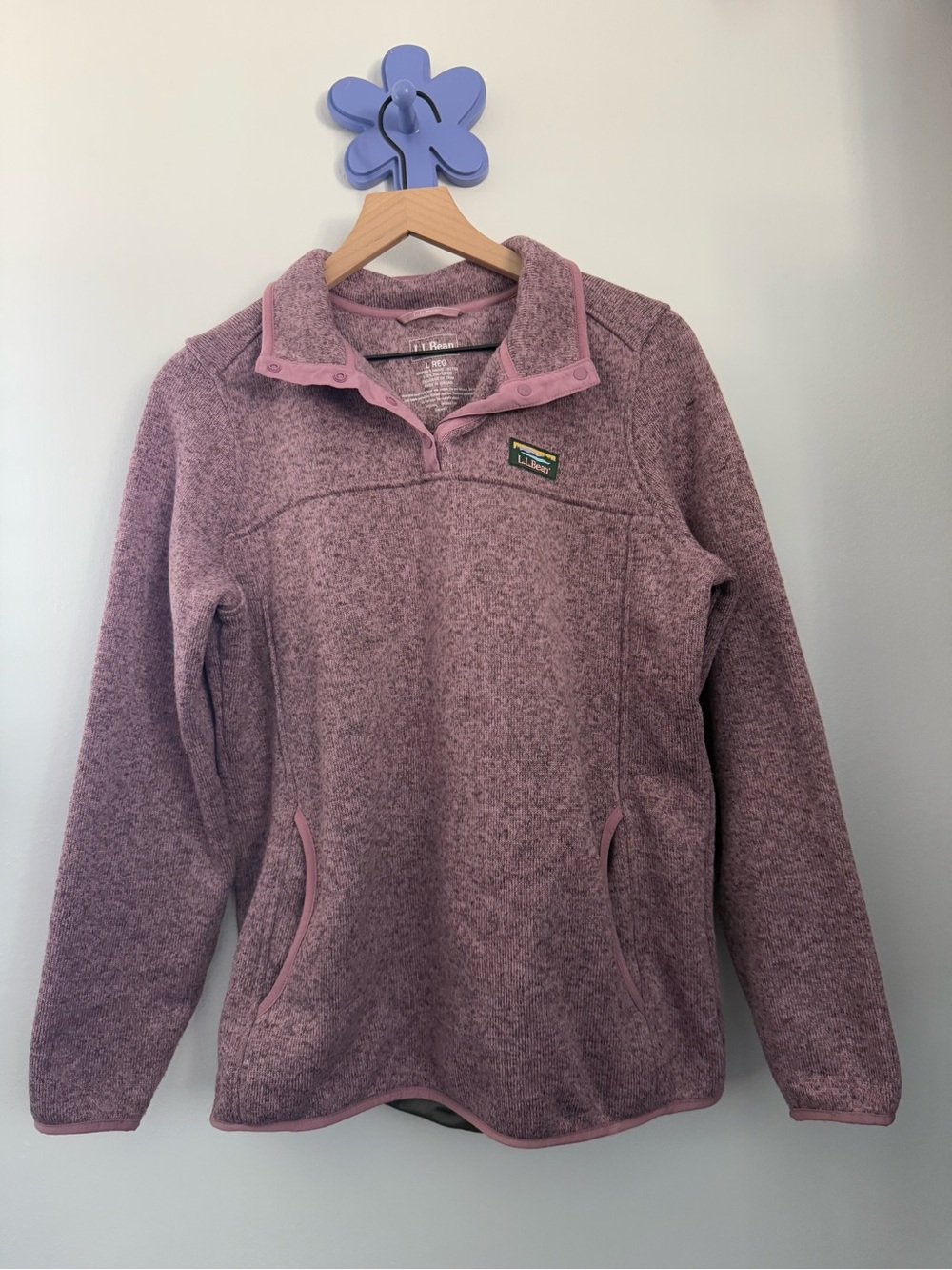 L.L.Bean Large Sweater Fleece Pullover Washed Orchid Outdoor Travel Hike